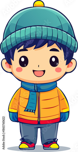 A smiling cartoon boy wearing a baseball cap and holding a baseball bat