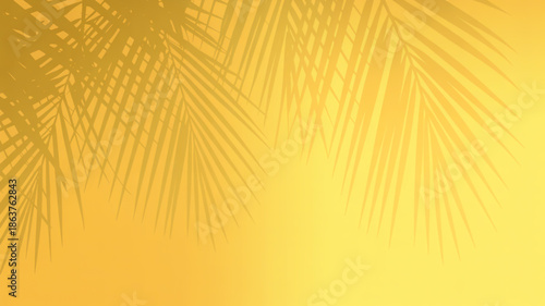 Golden tropical leaves and a warm bright yellow background texture