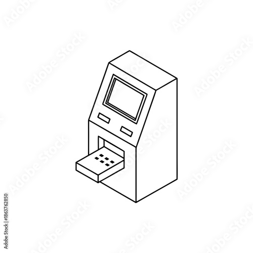 ATM machine silhouette on transparent background icon outline drawing bank finance payment terminal automatic teller cash money withdrawal deposit transaction financial services isolated black and