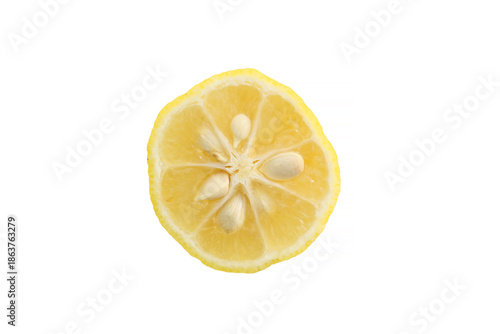 half of yellow ripe yuzu fruit isolated on a white background