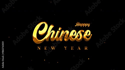 happy chinese new year animated text in gold color 4k