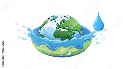 Planet Earth Surrounded by Water Symbol of Environmental Protection