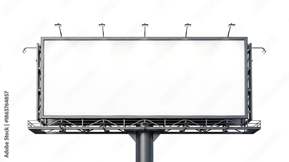 Obraz premium Large blank billboard on metal structure with lights isolated on white background