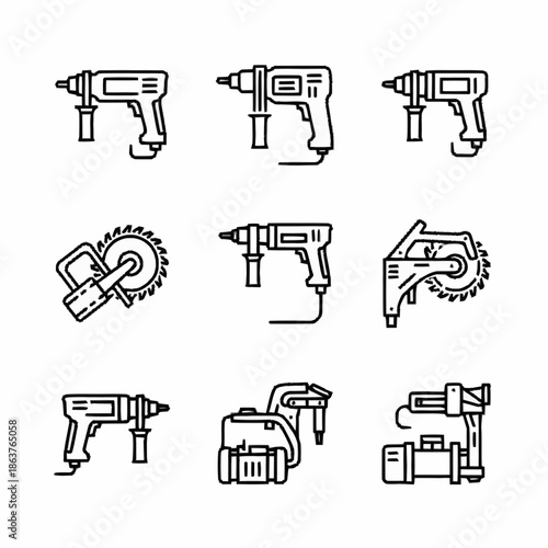Collection of Handheld Power Tool Icons.