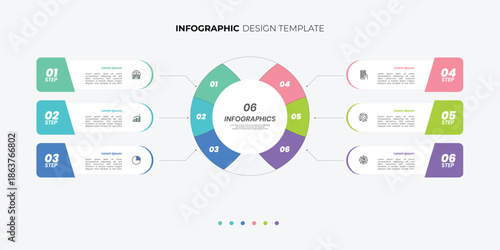 Modern Circle chart infographic template with 6 options for presentations. Infographic 6 diagram chart template for business 6, options, presentation with diagram elements, infographics