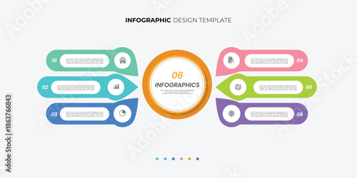 Modern Circle chart infographic template with 6 options for presentations. Infographic 6 diagram chart template for business 6, options, presentation with diagram elements, infographics