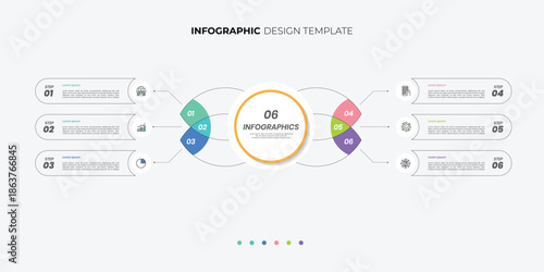 Modern Circle chart infographic template with 6 options for presentations. Infographic 6 diagram chart template for business 6, options, presentation with diagram elements, infographics