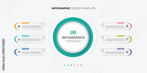 Modern Circle chart infographic template with 6 options for presentations. Infographic 6 diagram chart template for business 6, options, presentation with diagram elements, infographics