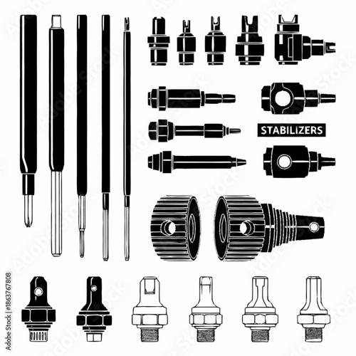 Collection of Mechanical Components and Stabilizers for Equipment.