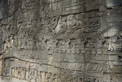bas relief on wall of bayon temple