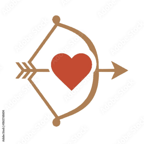 A charming illustration of a cupid's bow and arrow with a vibrant red heart isolated on white background