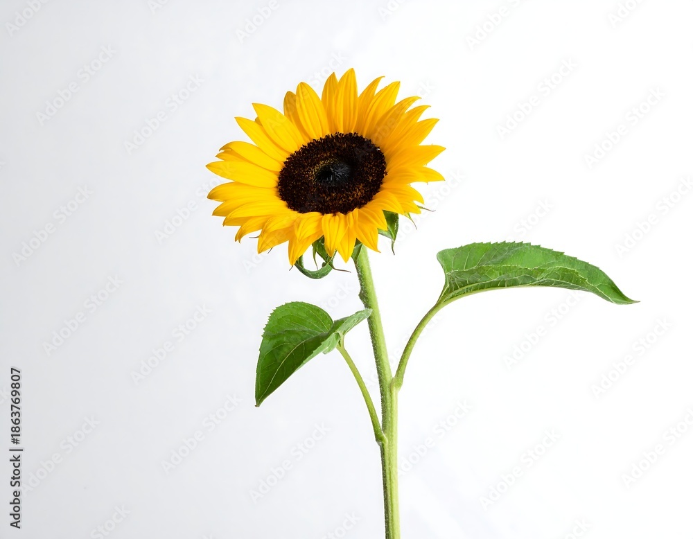 Obraz premium A single sunflower stands tall against a pristine white backdrop