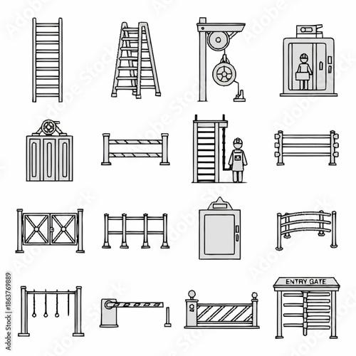 Collection of Various Gates Fences and Ladders Icons.