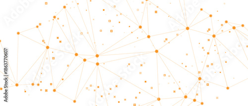 Complex network structure with glowing nodes representing data and technological connections