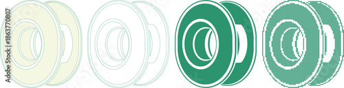 Four Yo in Green and Yellow with Outline and Pixelated Styles yoyo game