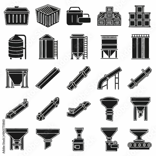 Industrial Storage and Processing Equipment Icons Set.