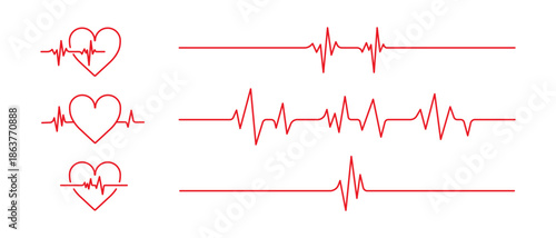 Heart rate pulse graph. Heartbeat icon line symbol. Red heart rhythm sign. ECG, EKG, Electrocardiogram. Vector editable line width. Png transparent