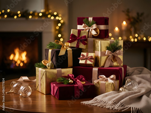 Luxury Christmas Gift Boxes with Warm Festive Lighting