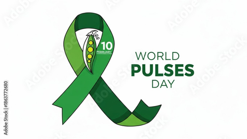 World Pulses Day ribbon with peas and 10 icon celebrating nutrition and agriculture vector illustration for awareness campaig
