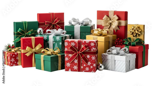 Festive Christmas Gift Boxes Stacked On Black Background