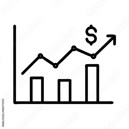 Line graph showing upward growth with a dollar symbol. Ideal for investment blogs, banking websites, and business articles focusing on profit, success, and wealth management