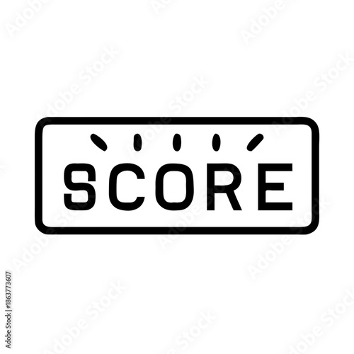 This is a minimalist black thin-line vector icon on a plain white background, featuring a rounded rectangular frame, the bold uppercase text 