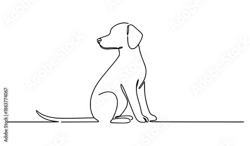 Abstract continuous line sitting dog vector outline illustration for International Dog Day concept