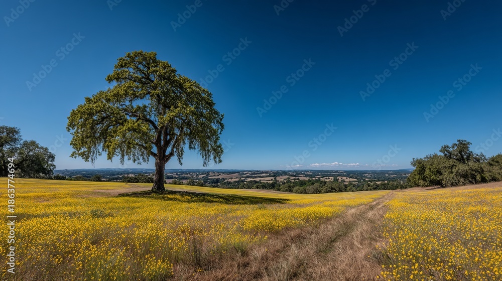 Obraz premium Sunflower field on summer day under blue sky, high resolution nature photography of blooming flowers in sunlight