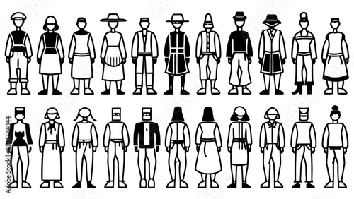 Diverse group of people in various outfits and hats standing