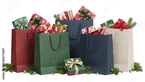 Festive Christmas Shopping Bags Overflowing With Holiday Gifts