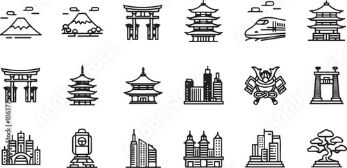 Iconic symbols of japan: a comprehensive collection of traditional and modern outline designs