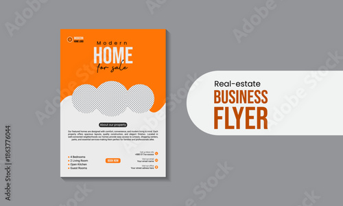 Modern business promotional vector flyer template for a real-estate agency.