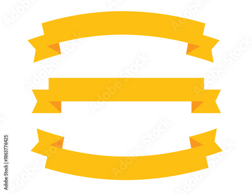 Yellow ribbon banner set. Curved and straight label shapes. Decorative text placeholder ribbons. Classic promotion banner design