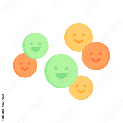 Happy cartoon faces. Positive mood. Mental health, anxiety, mind, stress, psychology, disease concept. Flat vector design isolated illustration.