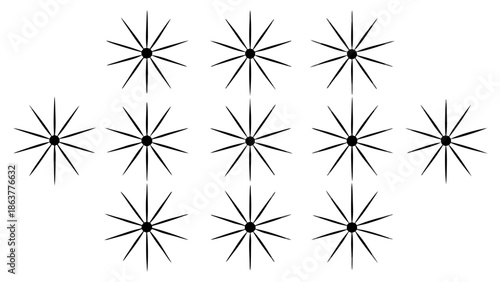Set of starburst shapes with dynamic lines and central points
