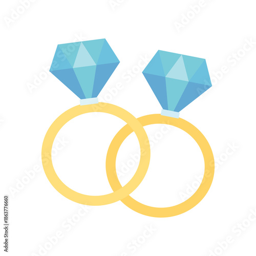 Pair of Diamond ring. Romance, engagement, anniversary, accessory, marriage, wedding concepts. Flat vector design isolated illustration.