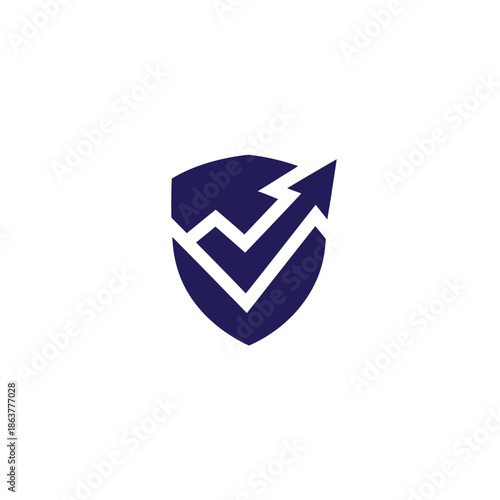 Insurance company logo with shield and upward trending arrow graphic illustration