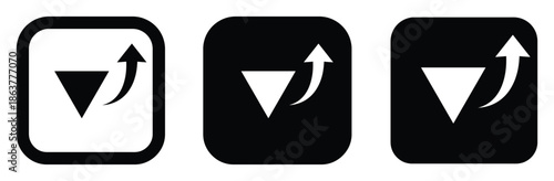 Black and white icons with arrows and triangles,Collection of Black and White Scroll Icons Arrows in Square, Circle and Triangle Shapes Vector Design Illustration