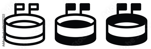 Three oil tanks with varying liquid levels,Water tank icons in outline and stroke versions,Crude oil drum vector illustration gasoline gallon storage. Blue oil barrel with drop.