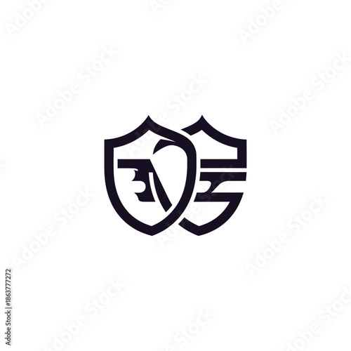 Modern insurance company logo shield with gun and safe symbol