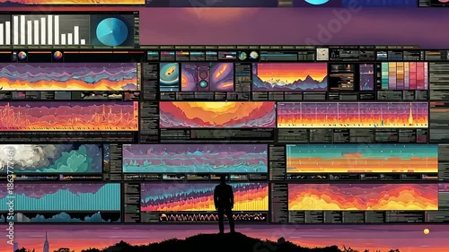 Contemplating the Digital Horizon - A Silhouette Amidst Data Streams.