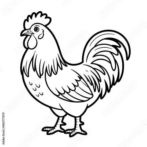 Rooster Coloring Page Black and White Line Art Illustration