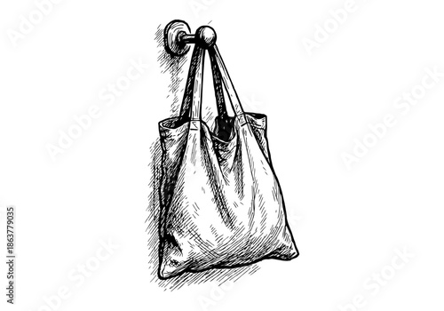 Cloth shopping bag hand drawn simple sketch vector illustration