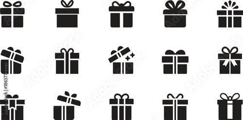 Gift boxes flat icons set isolated on transparent background, vector present and surprise symbols collection