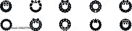 Set of black christmas wreath icons collection isolated on transparent background flat style vector illustration