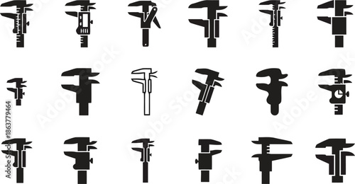 Set of body fat calipers or vernier calipers measuring tool icons vector illustration collection