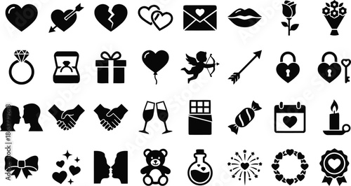 Valentines day love and romance icons on checkered background