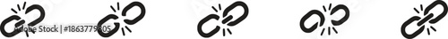 Broken chain link icons illustrating connection errors disconnection failure and digital communication problems