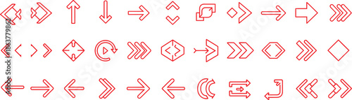 Collection of Diverse Red Arrows in Various Styles and Directions