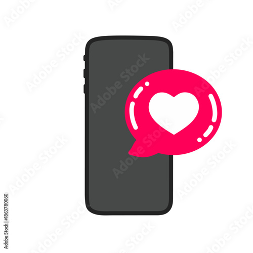 Heart love on mobile cell phone icon